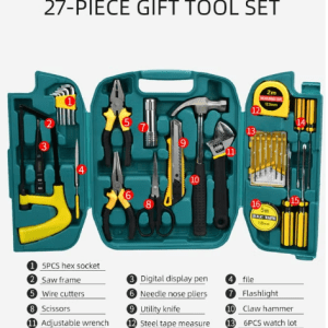 27PCS Tool Kits Wrench Set with Hammer Screwdriver Saw Auto Repair Furniture Maintenance Combination Set Household Hand Kit with Plastic Toolbox Storage Case